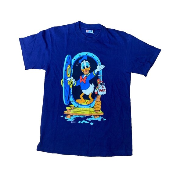 Hanes Beefy-T Kids Disney Tee Shirt Size Medium Donald Duck 100% Cotton Blue - Picture 1 of 8